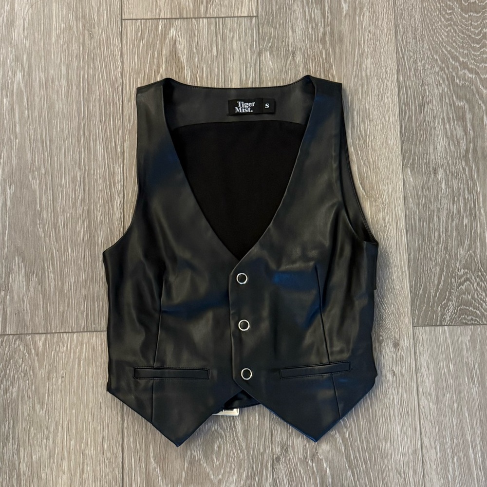 Tiger Mist Black Faux Leather Vest